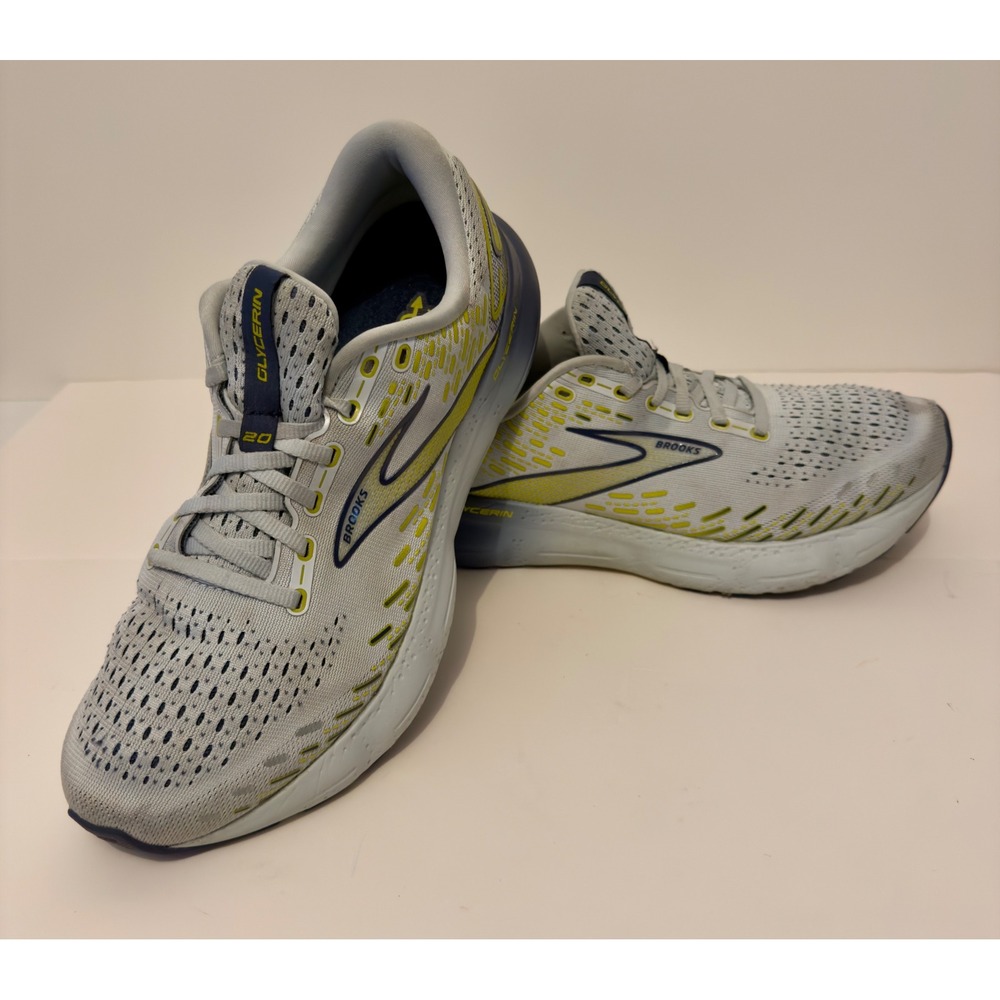 Brooks Glycerin 20 Mens Running Shoes Grey Yellow Navy 10.5 D 1103821D483